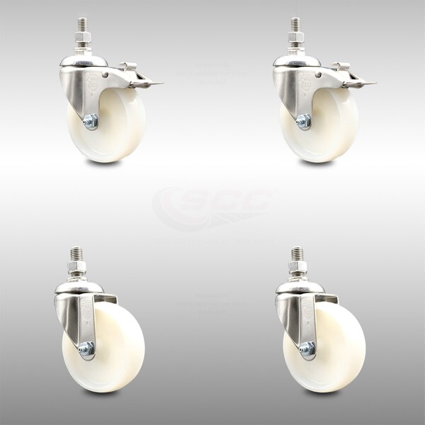 Service Caster 4 Inch 316SS Nylon Wheel Swivel 3/8 Inch Threaded Stem Caster Lock Brake, 2PK SCC-SS316TSTTL20S414-NYS-381615-2-S2 - main